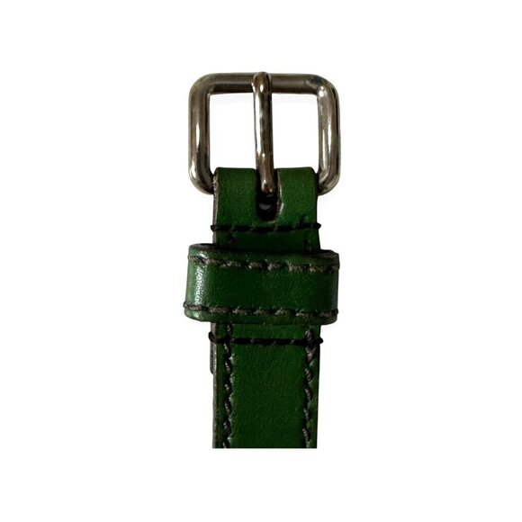 Prada Green Slim Leather Belt, Silver tone  buckle,  Size 90/36\